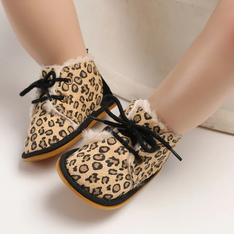 Brand New Toddler Infant Newborn Baby Boy Girl Winter Fur Snow Boots Warm Shoes Booties Casual Leopard First Walkers 0-18M