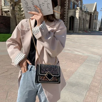 

Women's bag spring 2020 new shoulder diagonal bag Korean sequin chain small square bag fashion texture handbag tide