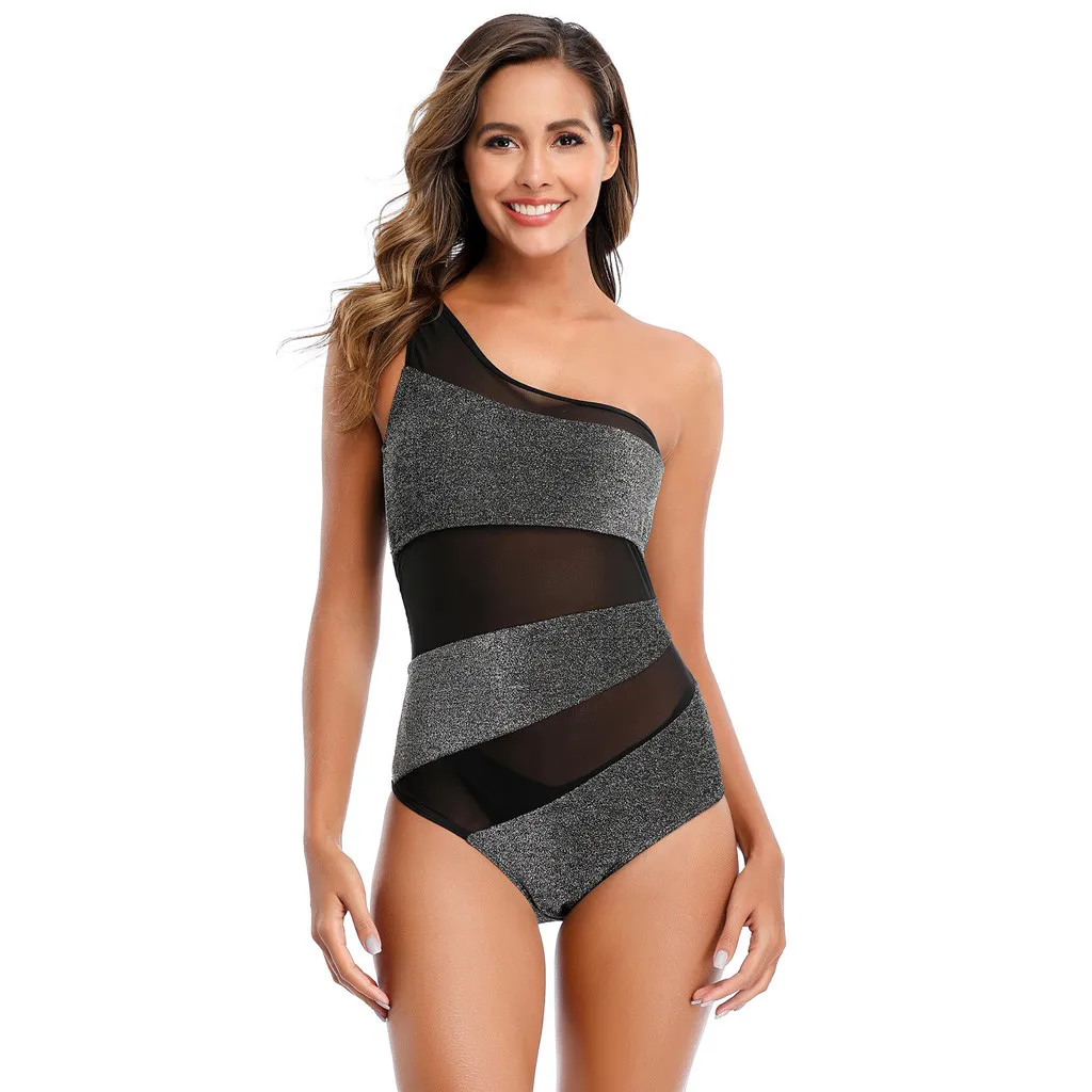 SAGACE Sexy one piece swimsuit One shoulder bikini 2020 High cut swimwear women monokini Mesh hollow-out conservative | Женская одежда