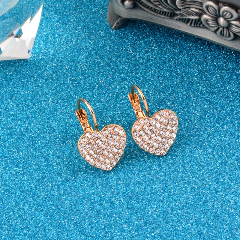 LEEKER очаровательные Стразы сердца серьги для женщин черный золотой серебряный