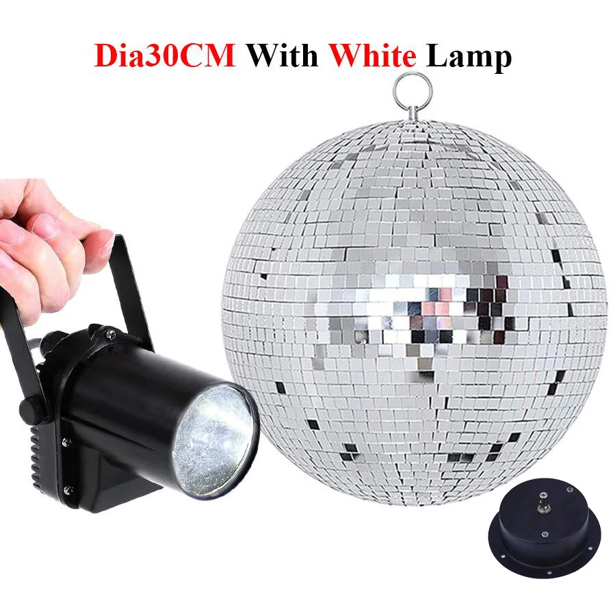 30CM With White Lamp Thrisdar Dia25CM 30 см стеклянный вращающийся зеркальный диско-шар+ мотор+ 5 Вт фонарь с узким лучом лампа KTV вечерние Свадебная дискотека зеркальный шар свет - Цвет: 30CM With White Lamp