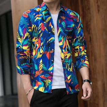 

2019 autumn men's flower shirt, large size S-7XL shirt men's fashion casual Camisa