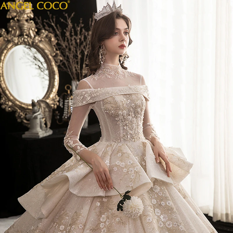 High Quality Wedding Dress 2020 Luxury Bridal Dress Gorgeous Shiny Beadwork Handwork Flower Cathedral Train Vestido De Noiva High Quality Wedding Dress 2020 Luxury Bridal Dress Gorgeous Shiny Beadwork Handwork Flower Cathedral Train Vestido De Noiva