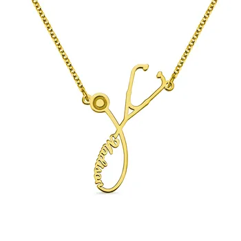 

Stethoscope Necklace Custom Name Necklace 925 Silver Newest Nurse Medical Necklace Collares Bijoux Femme