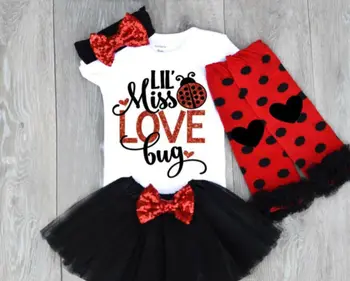 

US 5PCS Valentine's Day Kids Baby Girl Short Sleeve Romper+Tulle Skirt Clothes