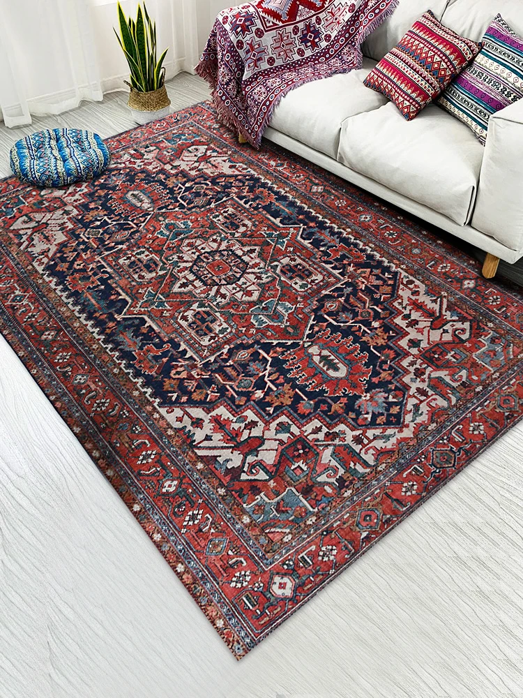 Alfombra Roja Retro americana para sala estar, alfombra marroquí dormitorio, moderna, persa - Hogar y jardín