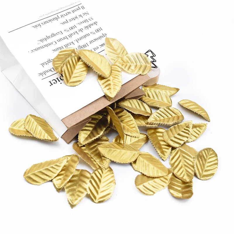 200pcs Golden leaves christmas leaf decorative roses flowers artificial plants diy gifts box scrapbook wedding brooch home decor