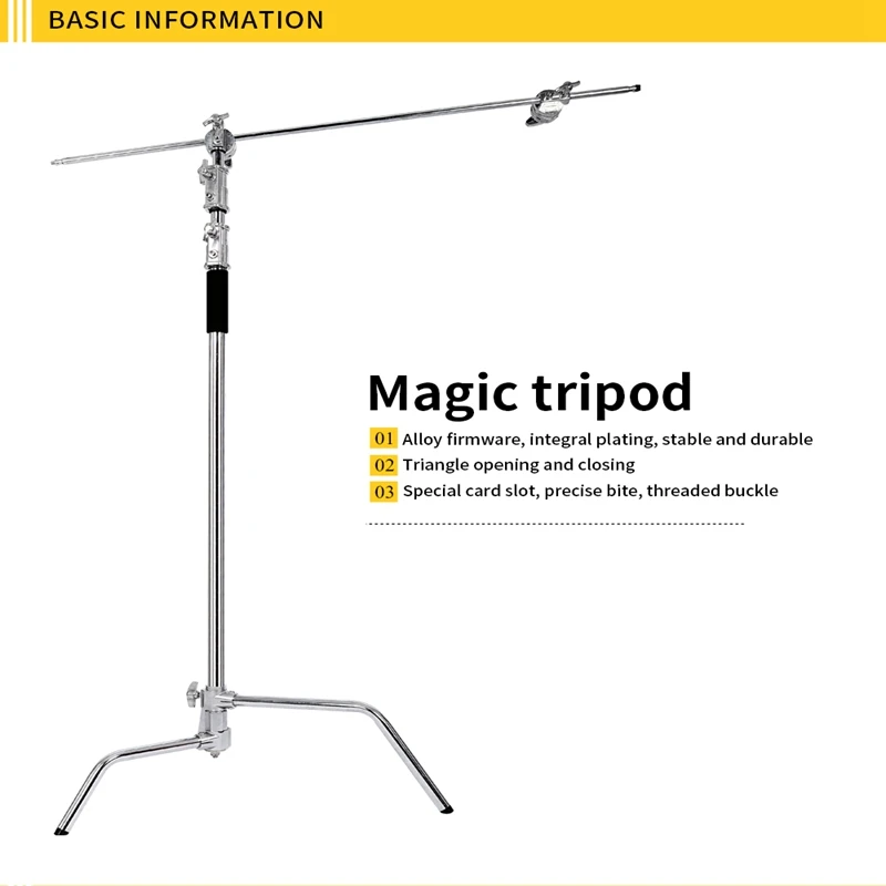 2.6M/8.5FT Heavy Duty Stainless Steel C-Stand Foldable Tripod Magic Leg Photography C-Stand For Spot Light Softbox Photo Studio light on tripod