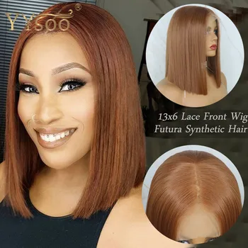 

YYsoo Short 13x6 Silky Straight #30 Color Futura Synthetic Hair Lace Front Wigs for Women Glueless Bob Cut Wig Heat Resistant