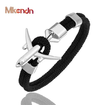 MKENDN Fashion Airplane Anchor Bracelets Men Charm Rope Chain Paracord Bracelet Male Women Air force style Wrap Metal Sport Hook