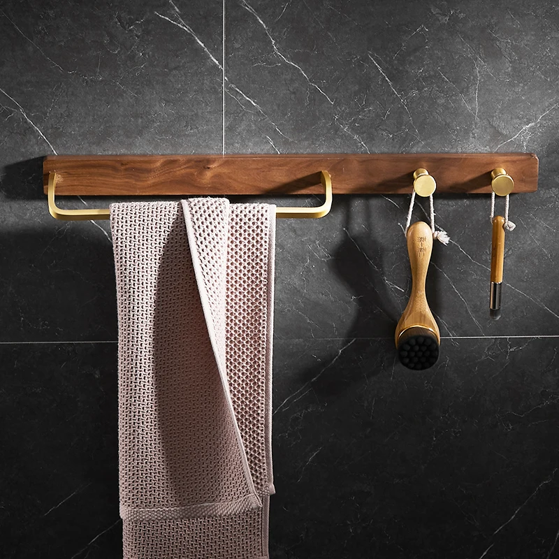Fypo Solid Wood Towel Bar Wall-mounted Towel Rack Storage Hanger Coat Clothes Rack Hooks for Home Organizer Decor