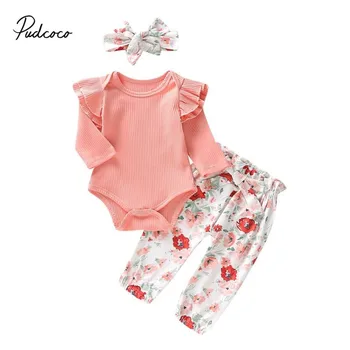 

Pudcoco Floral Clothes Set for Newborn Infant Baby Girls Tops Knit Romper Flower Butterfly Knot Pants Outfits Set Dropshipping