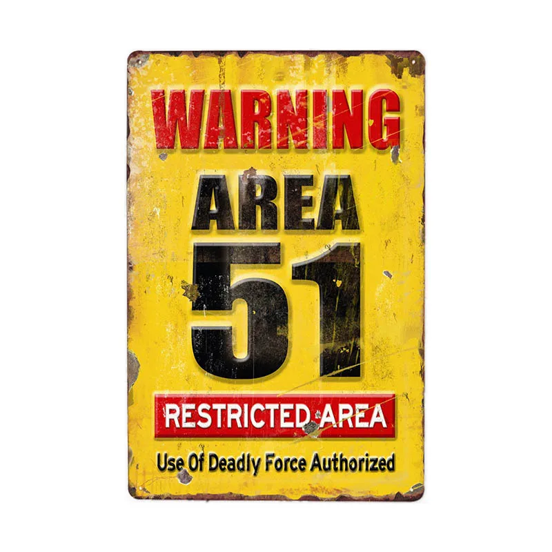 Светло-желтый Предупреждение Area 51-металлическая жестяная вывеска НЛО Винтаж стенные бляшки Искусство Плакат Украшение картина домашний декор 20x30 см - Цвет: Светло-желтый
