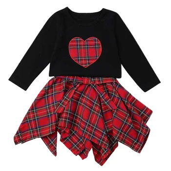 

Baby Christmas Outfit Toddler Girl Long Sleeve Black Shirt+Fashion Red Dress Set 3-4years