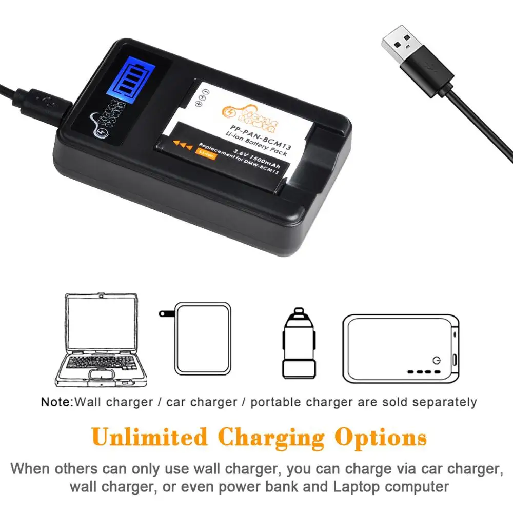 DMW-BCM13PP DMW-BCM13E Battery 2 Pack and LCD USB Travel Charger for Panasonic DMW-BCM13 DMW-BCM13PP DMW-BCM13E Battery 2 Pack and LCD USB Travel Charger for Panasonic DMW-BCM13