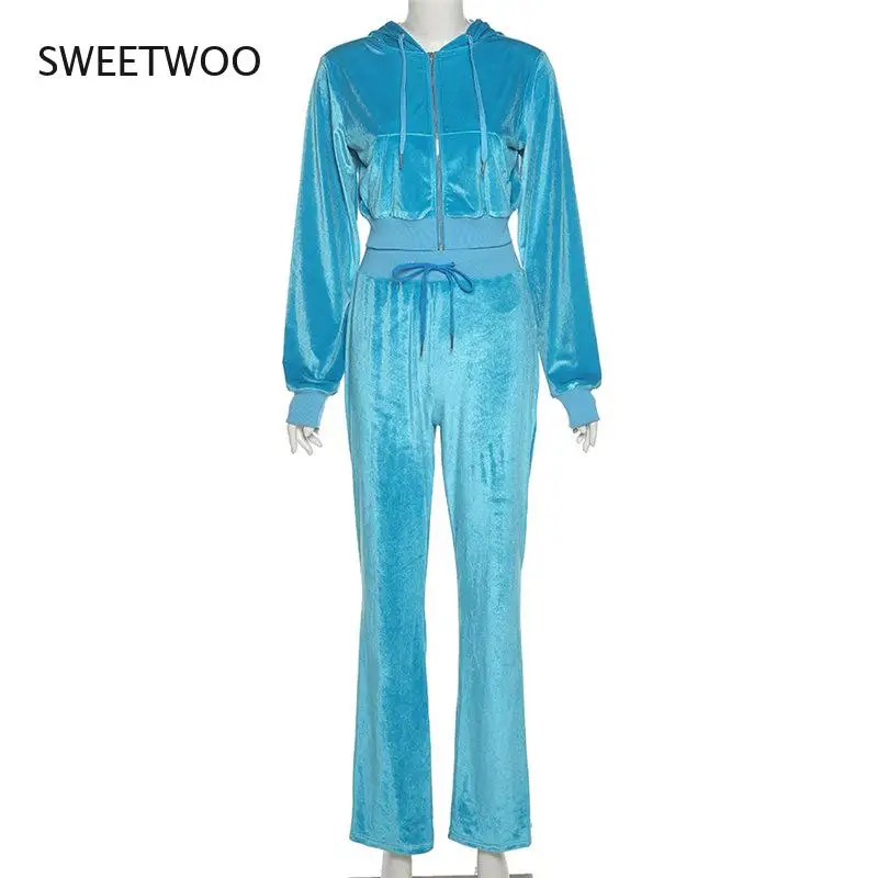 2021 Autumn Two-Piece Women's Long-Sleeved Hooded Sweater Cardigan Top High-Waisted Straight Slim Casual Pants Suit