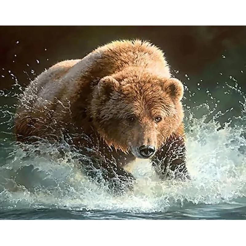 

Animal Full Square / Round Drill 5D DIY Diamond Painting Animal Brown Bear Stream Embroidery Cross Stitch 5D Home Decor Gift