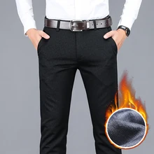 

Winter New Men's Warm Casual Pants Business Fashion Fleece Thick Plaid Trousers Office Stretch Pants Male Brand Clothing