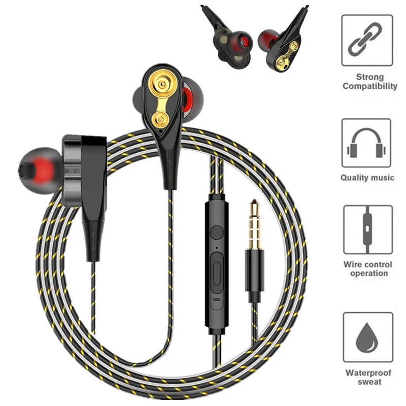 Двойной привод стерео наушники-вкладыши гарнитура наушники бас наушники для iPhone huawei Xiaomi 3,5 мм наушники с микрофоном
