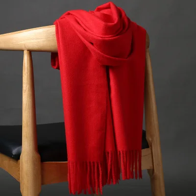 Высококачественные кашемировые шарфы для женщин и мужчин, плотное теплое зимнее пончо, роскошная шерстяная Пашмина, женский длинный зимний шарф, шаль, палантин - Цвет: Red
