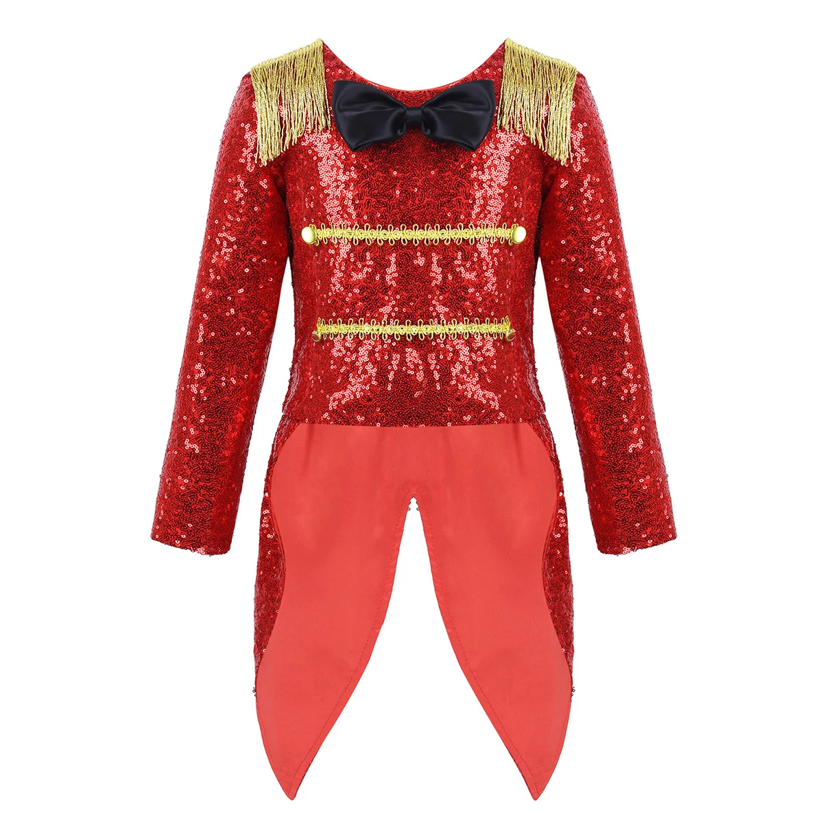 Детские костюмы для косплея Ringmaster, цирк, для девочек, с блестками, с бантом, с бахромой, с ласточками, пальто для Хэллоуина, вечерние платья - Цвет: Red