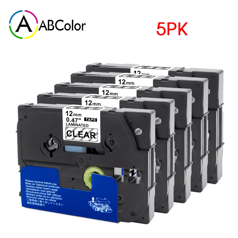 

A ABCOLOR TZe131 Label Tape Compatible For Brother P-touch Label Maker Laminated Tape 12mm Black on Clear TZe-131 Labels 5PK