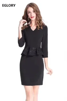 

Vestidos De Festa 2020 Spring Summer Party Cocktail Ladies V-Neck Exquisite Embroidery 3/4 Sleeve Bodycon Black Yellow Dress 3XL