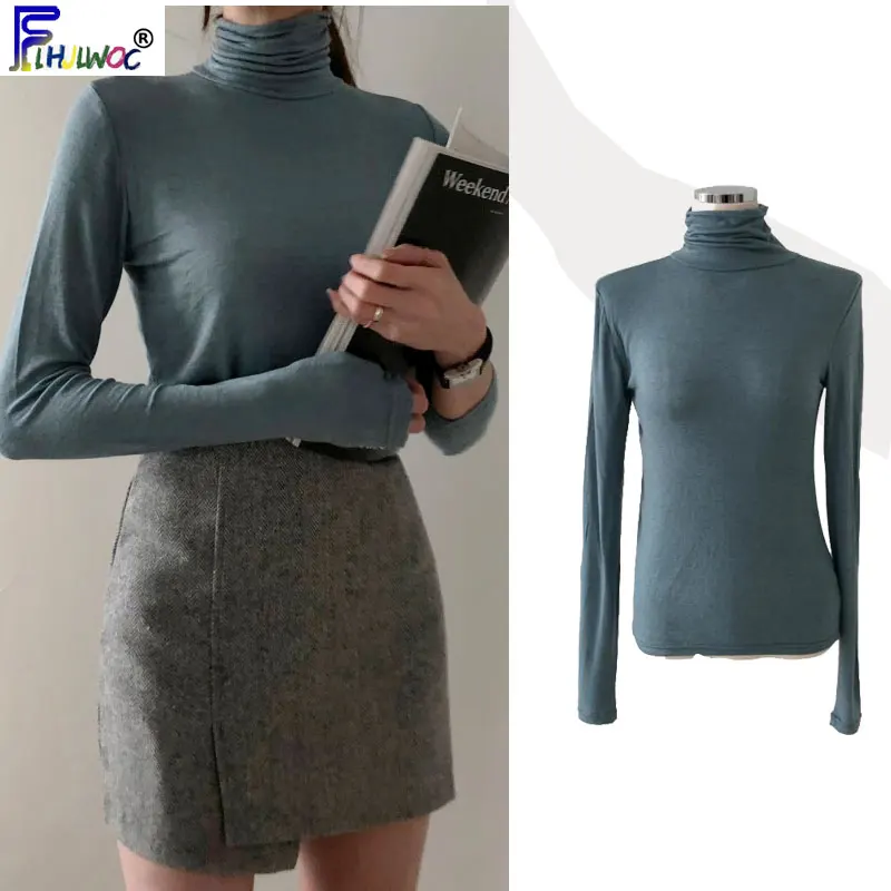 

Temperament Winter Basic Tops Women Long Sleeve Slim Fitted Bodycon Skin Sexy Design Tees T Shirt Cotton Korea Style 9808