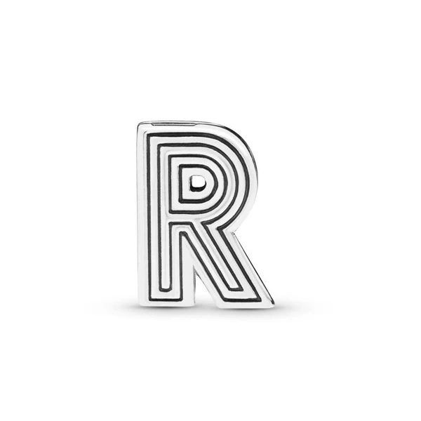 R Новинка, Настоящее серебро 925, очаровательный бисер, рефлексионы, буквы, A-Z, зажим, шарм, подходит для оригинальных браслетов Pandora, для женщин, сделай сам, ювелирное изделие - Цвет: R