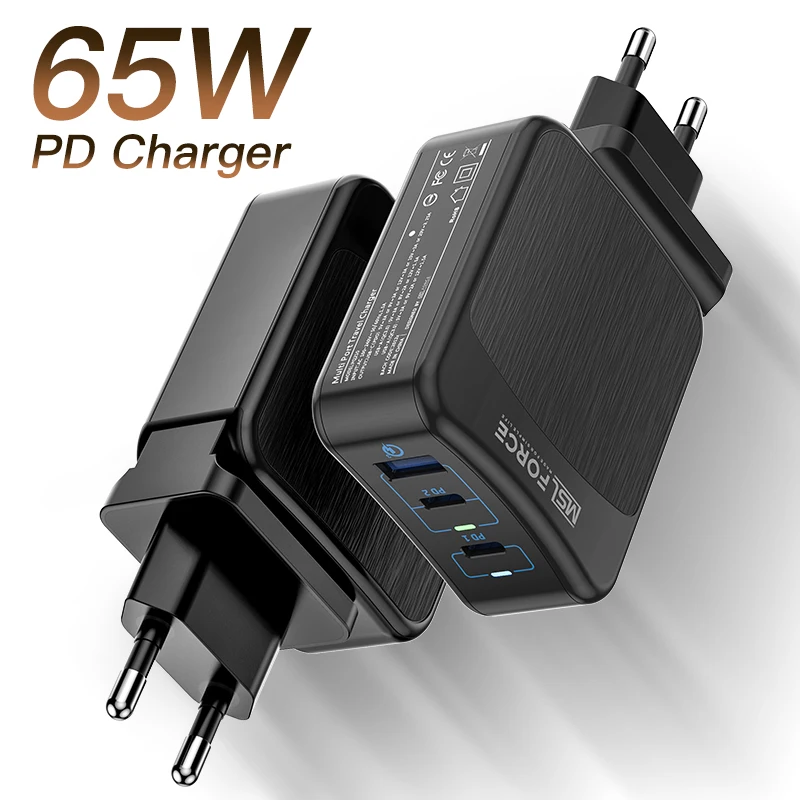 

Replaceable plug Socket 65W PD travel adapter with TYPE-C PD 2Ports USB-A QC 4.0 3.0 Fast Charger for Iphone Charging, Laptop