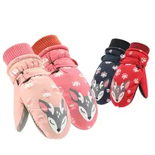Дети мальчики девочки ветрозащитный водонепроницаемый для снега лыжные перчатки Тепловая облицовка теплые со снежинками и оленями Печать Дети Открытый Перчатки для сноуборда