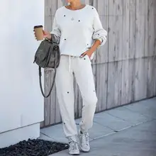 Новое поступление, 2 шт., женский спортивный костюм с леопардовым принтом, костюм для досуга, Топ с длинным рукавом, брюки-карандаш, повседневные спортивные комплекты, женские штаны, костюм