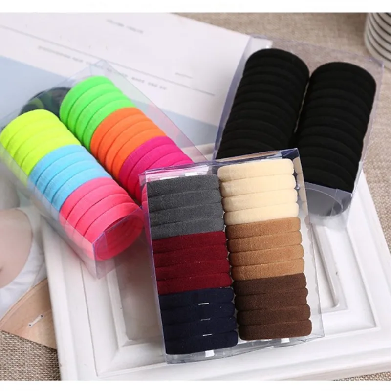 

24Pcs Women Girls High Elasticity 4cm Silk Thick Rolled Towel Hair Rope Candy Solid Color Rubber Band Ponytail Holder Gifts