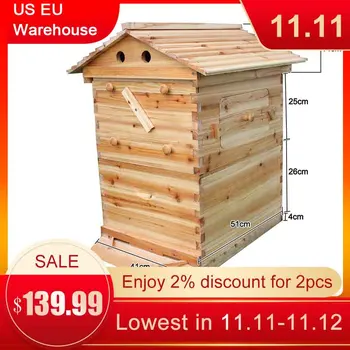 

Automatic Wooden Bee Hive House Wooden Bees Box Beekeeping Equipment Beekeeper Tool 66*43*26cm High Quality for Bee Hive Supply