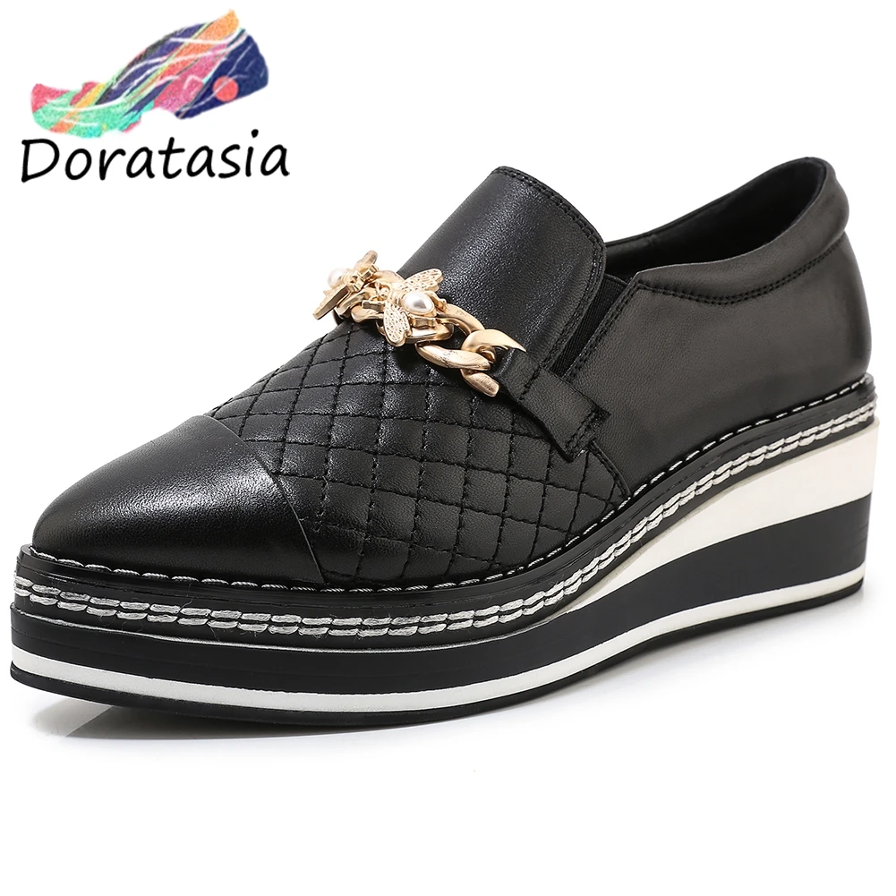 

DORATASIA New Brand Girl Metal Decoration Platform Round Toe Slip On Flats Flats Women Spring Office Casual Shoes Woman