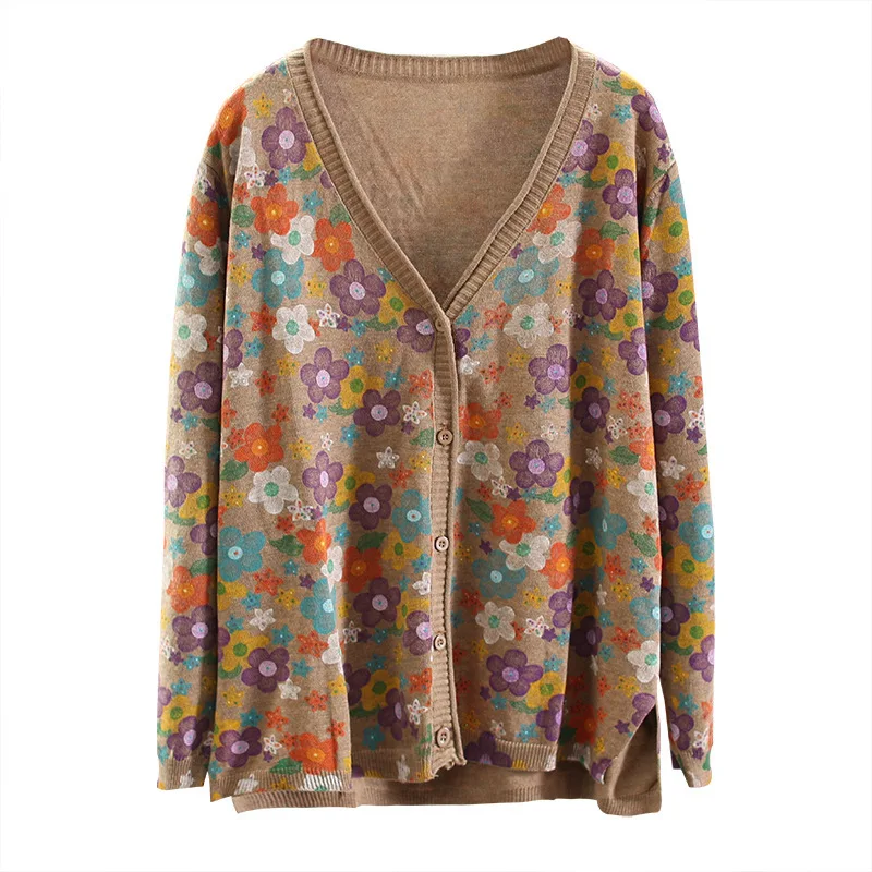 Age Loose Grace Printing Knitting Cardigan