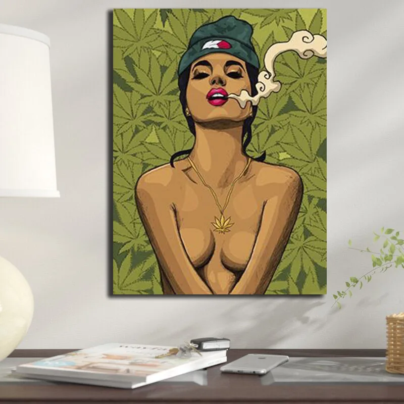 Cartoon Girl Smoking Weed холст картины художественные работы постеры и принты настенные