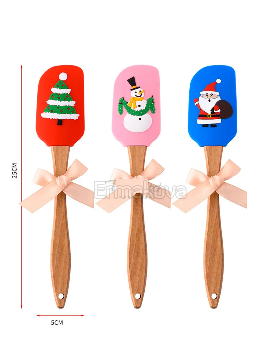 ERMAKOVA Christmas Silicone Spatula Santa Spatula Snow Man Spatula Mixing Batter Scraper Cream Butter Spatula Baking tools