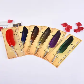 

Colorful Feather Metal Pen Nibbed Dip Writing Ink Quill Pens Set for School Stationery Gifts Art Supplies