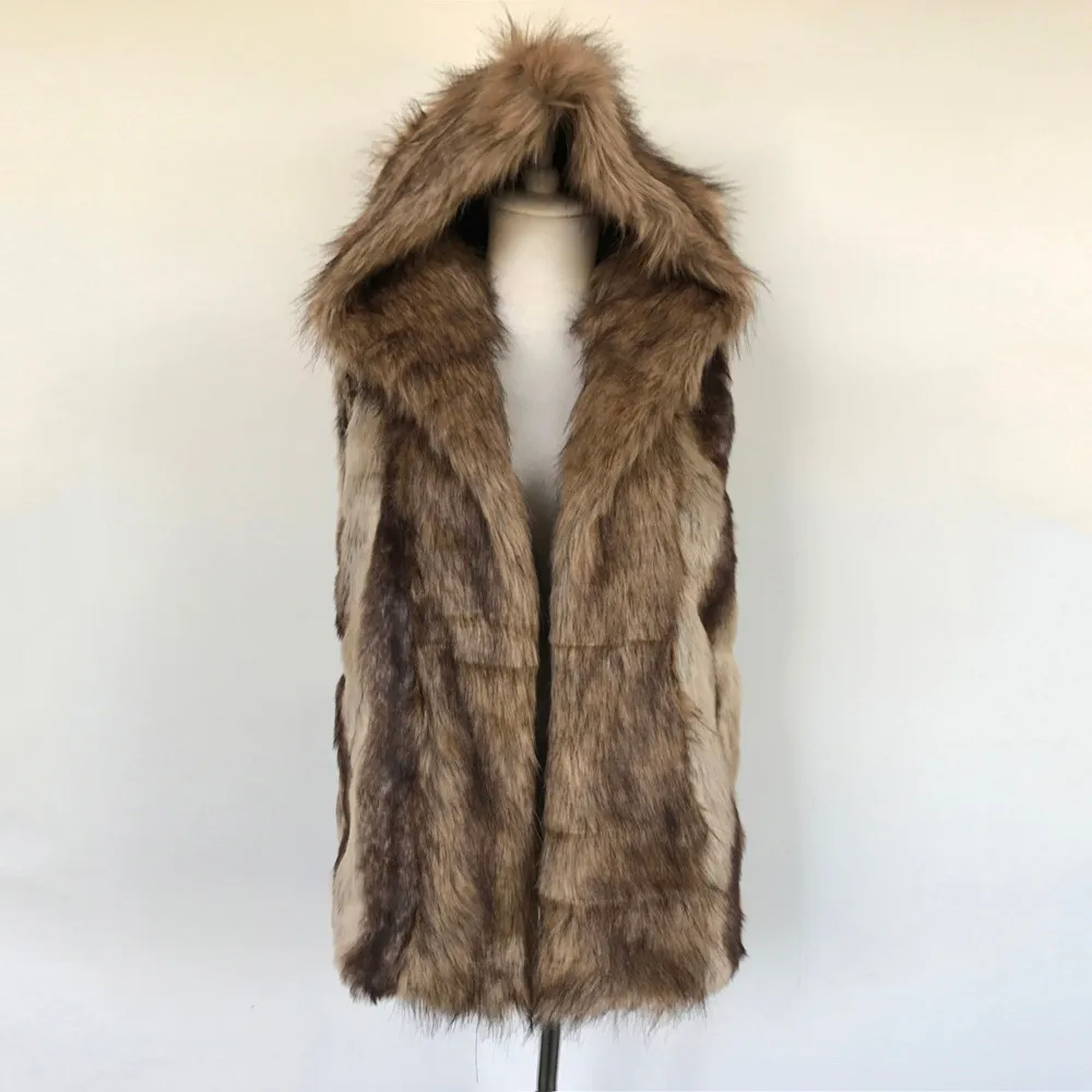 

men faux fur vest hooded winter Vest Jacket Sleeveless Winter Body Warm Coat Hooded Waistcoat Gilet d90809
