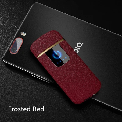 Frosted Red Металлическая USB Зажигалка перезаряжаемая ветрозащитная Зажигалка Портативный светодиодный дисплей сенсорный пальцевый принт прикуриватель аксессуары для курения - Цвет: Frosted Red