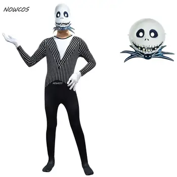 

New Kids Boys Skull Trooper Cosplay Jumpsuit Halloween Party Costume Battle Royal Skeleton Children Carnival Clothing Age 4-18