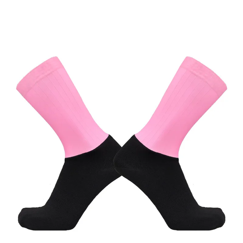 Противоскользящие бесшовные велосипедные носки Интегральные литье высокотехнологичный велосипед Носок компрессионный велосипед открытый бег спортивные носки - Цвет: pink black