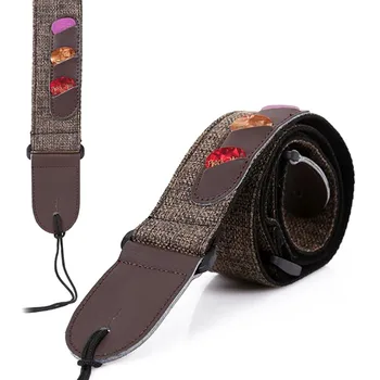 

Electric Adjustable Cotton Straps Leather Ends With 3 Guitar Pick Holders Guitar Accessories Acoustic Bass Guitar Strap