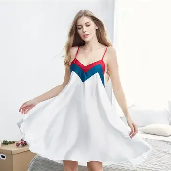 

Spring And Summer New Suspender Nightdress Sexy Color Matching Women'S Pajamas Thin Silk Silk Satin Home Clothes