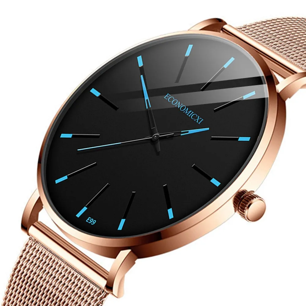 Minimalist Watch Men Quartz Watches Casual Business Wristwatches Slim Mesh Steel Belt Waterproof Sport Thin Clock | Наручные часы