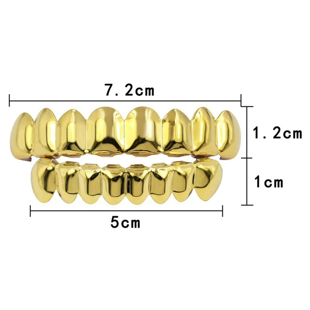 18K Gold Plated Mouth Grill for Mouth Top Bottom Hip Hop Teeth Grills Teeth Mouth with Molding Bars for Cosplay Party Tooth 