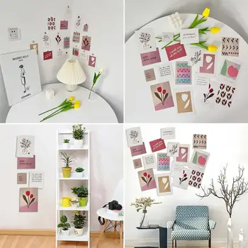

17 Sheets Tulip Decoration Card Set Art Postcard Korean Wall Props Sticker Simple Diy Flowers Style Photographic Background B3K3