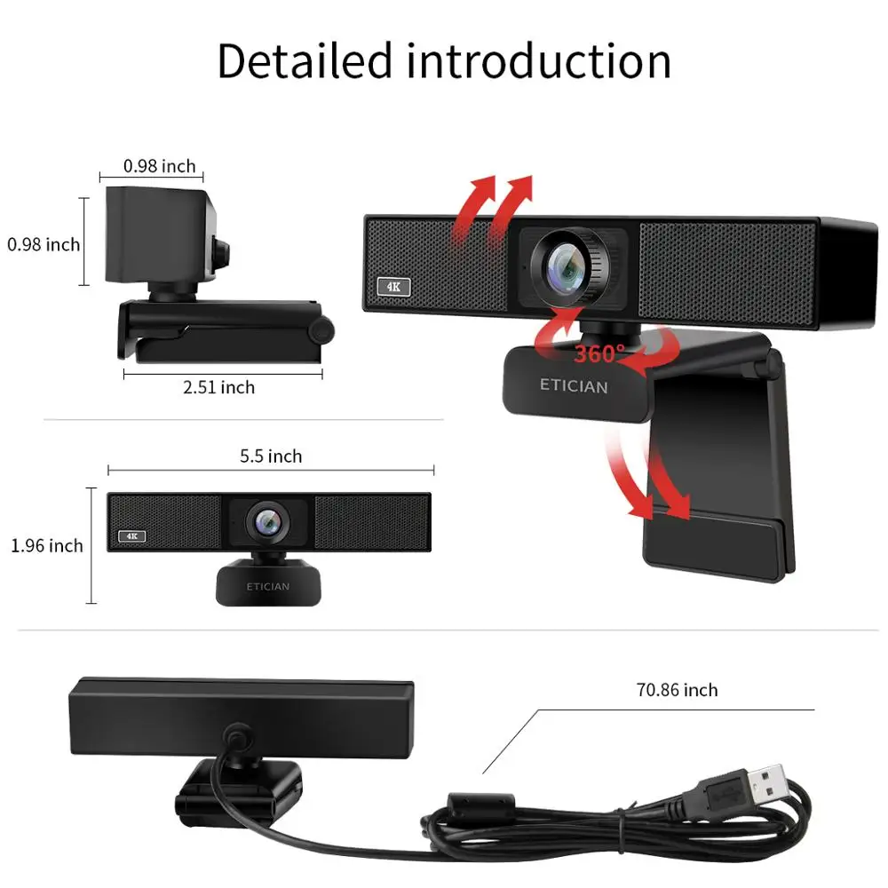 Ультра HD 4K веб камера с микрофоном 8MP 1080P USB для Mac ноутбука Настольный компьютер