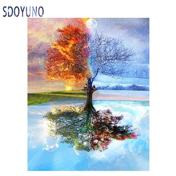 

SDOYUNO 40x50cm oil painting by numbers for adults kids four seasons tree diy frame pictures by numbers acrylic art supplies